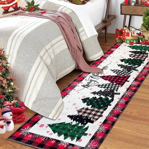 Christmas Runner Rugs for Hallways 2x6 Non Slip Washable Kitchen Runner Rugs Red Christmas Tree Bedroom Runner Rug Soft Printed Carpet Runner for Entryway Bathroom Laundry Living Room in Saudi Arabia