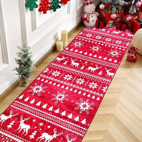 Christmas Runner Rugs for Hallways 2x6 Non Slip Washable Kitchen Runner Rugs Red Christmas Tree Bedroom Runner Rug Soft Printed Carpet Runner for Entryway Bathroom Laundry Living Room in Saudi Arabia