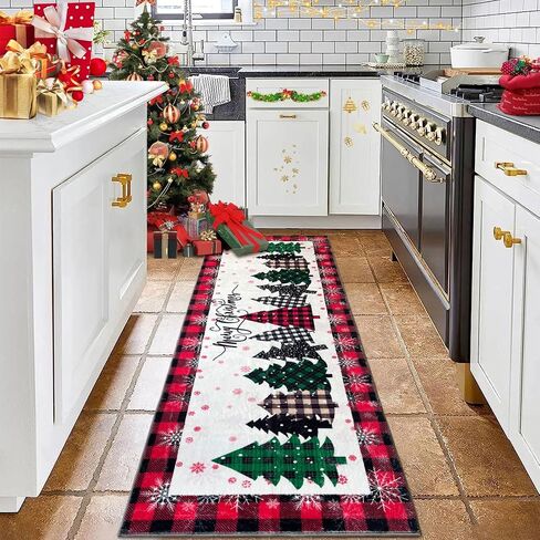Christmas Runner Rugs for Hallways 2x6 Non Slip Washable Kitchen Runner Rugs Red Christmas Tree Bedroom Runner Rug Soft Printed Carpet Runner for Entryway Bathroom Laundry Living Room in Saudi Arabia