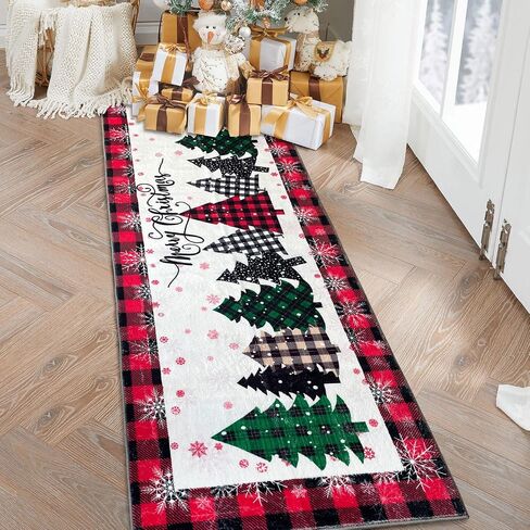 Christmas Runner Rugs for Hallways 2x6 Non Slip Washable Kitchen Runner Rugs Red Christmas Tree Bedroom Runner Rug Soft Printed Carpet Runner for Entryway Bathroom Laundry Living Room in Saudi Arabia