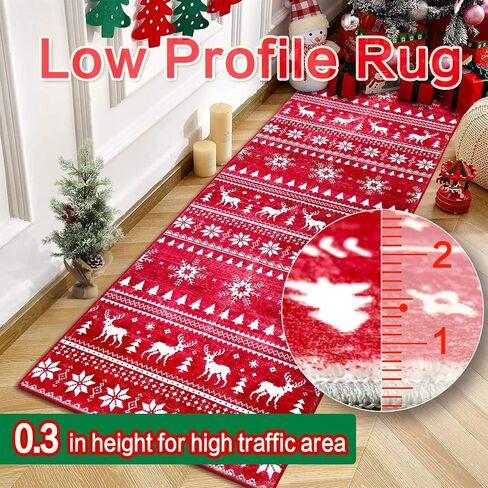 Christmas Runner Rugs for Hallways 2x6 Non Slip Washable Kitchen Runner Rugs Red Christmas Tree Bedroom Runner Rug Soft Printed Carpet Runner for Entryway Bathroom Laundry Living Room in Saudi Arabia