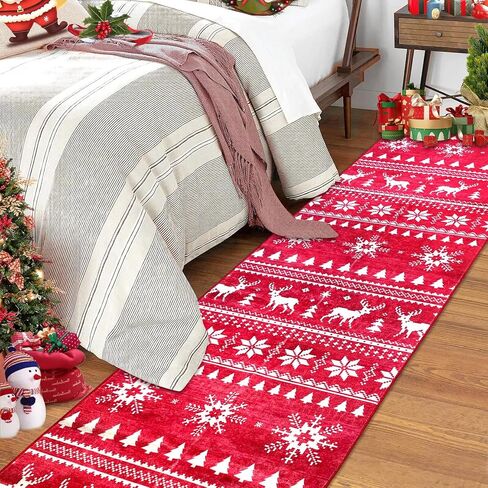 Christmas Runner Rugs for Hallways 2x6 Non Slip Washable Kitchen Runner Rugs Red Christmas Tree Bedroom Runner Rug Soft Printed Carpet Runner for Entryway Bathroom Laundry Living Room in Saudi Arabia