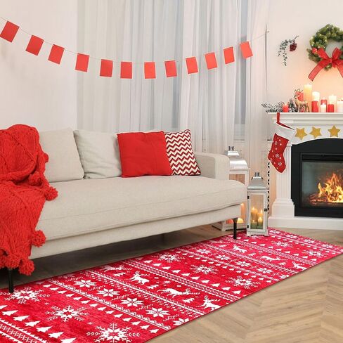 Christmas Runner Rugs for Hallways 2x6 Non Slip Washable Kitchen Runner Rugs Red Christmas Tree Bedroom Runner Rug Soft Printed Carpet Runner for Entryway Bathroom Laundry Living Room in Saudi Arabia
