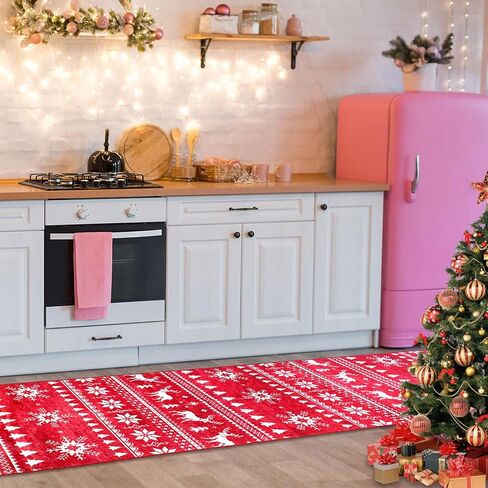 Christmas Runner Rugs for Hallways 2x6 Non Slip Washable Kitchen Runner Rugs Red Christmas Tree Bedroom Runner Rug Soft Printed Carpet Runner for Entryway Bathroom Laundry Living Room in Saudi Arabia
