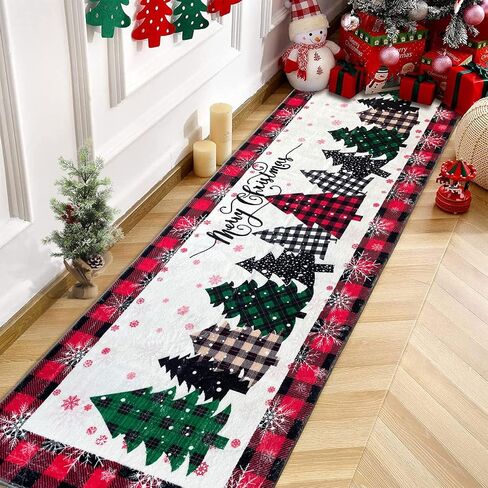 Christmas Runner Rugs for Hallways 2x6 Non Slip Washable Kitchen Runner Rugs Red Christmas Tree Bedroom Runner Rug Soft Printed Carpet Runner for Entryway Bathroom Laundry Living Room in Saudi Arabia