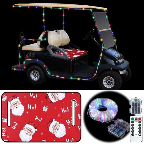 2 Pcs Christmas Golf Cart Decorations Christmas Golf Cart Seat Covers with Golf Cart Battery Operated String Lights Santa Blanket Golf Cart Accessories for Christmas Golf Cart Decorations in Saudi Arabia