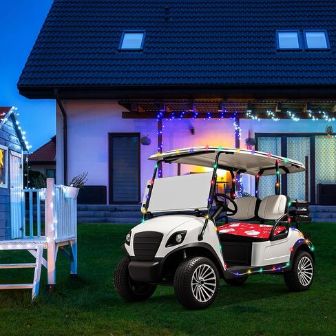 2 Pcs Christmas Golf Cart Decorations Christmas Golf Cart Seat Covers with Golf Cart Battery Operated String Lights Santa Blanket Golf Cart Accessories for Christmas Golf Cart Decorations in Saudi Arabia