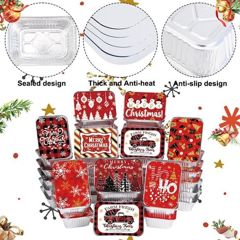 36PCS Christmas Aluminum Food Containers with Lids 9 Styles Merry Christmas Foil Leftover Containers Disposable Cookie Tins Storage Pans for Winter Holiday Gift Giving Party Supplies (Style A) in Kuwait
