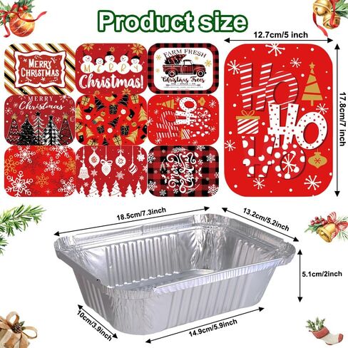 36PCS Christmas Aluminum Food Containers with Lids 9 Styles Merry Christmas Foil Leftover Containers Disposable Cookie Tins Storage Pans for Winter Holiday Gift Giving Party Supplies (Style A) in Kuwait