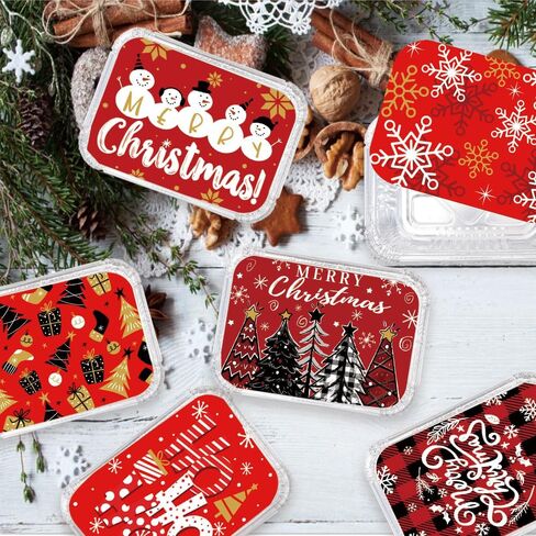 36PCS Christmas Aluminum Food Containers with Lids 9 Styles Merry Christmas Foil Leftover Containers Disposable Cookie Tins Storage Pans for Winter Holiday Gift Giving Party Supplies (Style A) in Kuwait