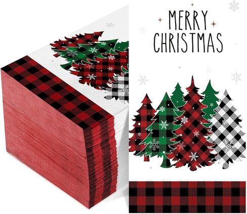 100 Pieces Christmas Napkins Bulk Holiday Disposable Paper Guest Hand Towel Christmas Tree Cocktail Napkins Merry Christmas Hand Napkins for Home Winter Kitchen Xmas Party (Bright Plaid) in Saudi Arabia