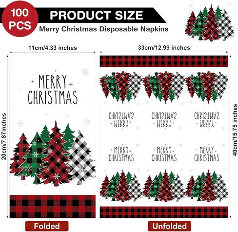 100 Pieces Christmas Napkins Bulk Holiday Disposable Paper Guest Hand Towel Christmas Tree Cocktail Napkins Merry Christmas Hand Napkins for Home Winter Kitchen Xmas Party (Bright Plaid) in Saudi Arabia