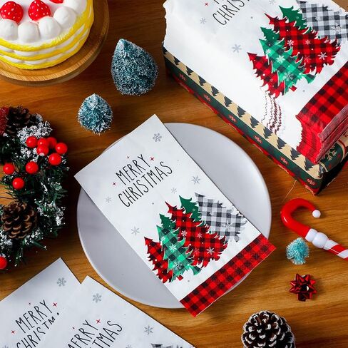 100 Pieces Christmas Napkins Bulk Holiday Disposable Paper Guest Hand Towel Christmas Tree Cocktail Napkins Merry Christmas Hand Napkins for Home Winter Kitchen Xmas Party (Bright Plaid) in Saudi Arabia