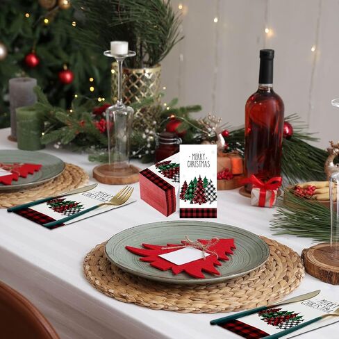 100 Pieces Christmas Napkins Bulk Holiday Disposable Paper Guest Hand Towel Christmas Tree Cocktail Napkins Merry Christmas Hand Napkins for Home Winter Kitchen Xmas Party (Bright Plaid) in Saudi Arabia