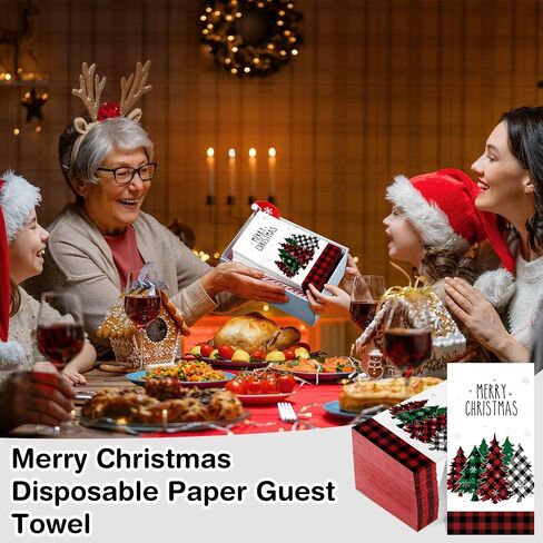 100 Pieces Christmas Napkins Bulk Holiday Disposable Paper Guest Hand Towel Christmas Tree Cocktail Napkins Merry Christmas Hand Napkins for Home Winter Kitchen Xmas Party (Bright Plaid) in Saudi Arabia