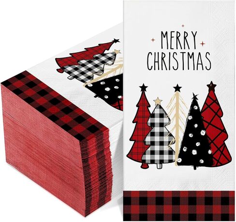 100 Pieces Christmas Napkins Bulk Holiday Disposable Paper Guest Hand Towel Christmas Tree Cocktail Napkins Merry Christmas Hand Napkins for Home Winter Kitchen Xmas Party (Bright Plaid) in Saudi Arabia
