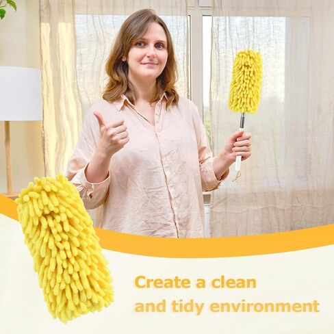 4 قطع منفضة غبار قابلة لإعادة الاستخدام، عبوات غبار يدوية، وسادات غبار قابلة لإعادة الاستخدام، منفضة غبار مروحة سقف من الألياف الدقيقة، 360 عبوة منفضة شديدة التحمل لتنظيف أرضية النافذة (أصفر، الحجم: 7.48 × 5.12 بوصة) in Kuwait