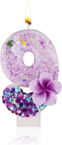 Birthday Number Candle, Purple Flower Birthday Number Candle Glittering Charming Number Candle Paraffin Number Candle for Birthday Party Anniversary (Number 5) in Saudi Arabia