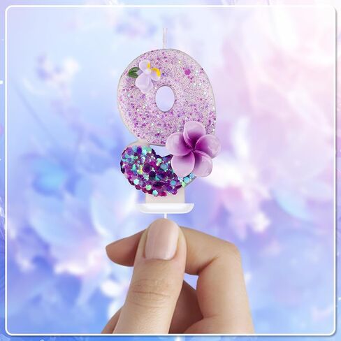 Birthday Number Candle, Purple Flower Birthday Number Candle Glittering Charming Number Candle Paraffin Number Candle for Birthday Party Anniversary (Number 5) in Saudi Arabia