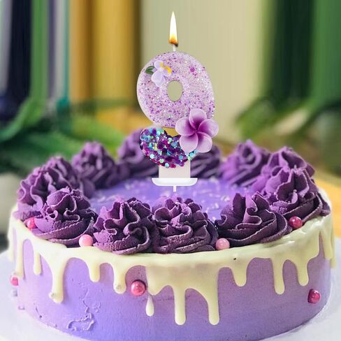 Birthday Number Candle, Purple Flower Birthday Number Candle Glittering Charming Number Candle Paraffin Number Candle for Birthday Party Anniversary (Number 5) in Saudi Arabia