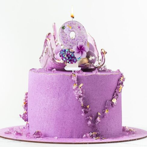 Birthday Number Candle, Purple Flower Birthday Number Candle Glittering Charming Number Candle Paraffin Number Candle for Birthday Party Anniversary (Number 5) in Saudi Arabia