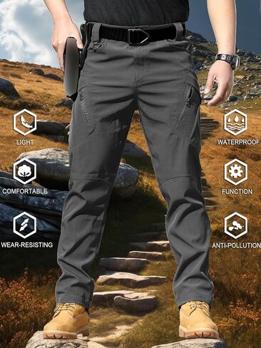 YAXHWIV Men's Hiking Cargo Pants Water Resistant Lightweight Tactical Outdoor Work Pants with Pockets(No Belt) in Kuwait