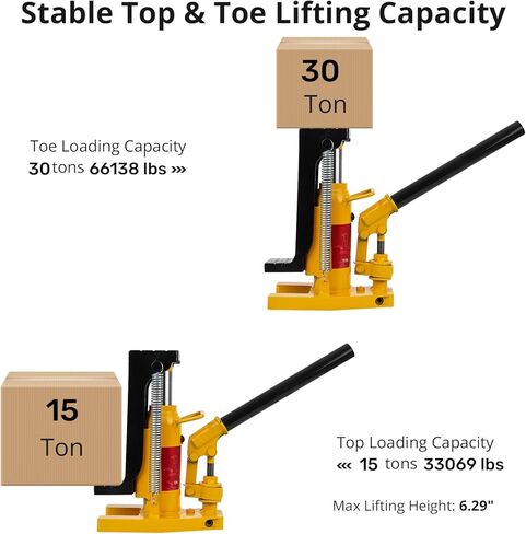Toe Jack Lift Hydraulic Machine Floor Jack, 10T on Toe Jack Lift, 20T on Top Lift Jack with Manual Hand Pump, Hydraulic Toe Jack Heavy Duty Truck Travel Trailer Repair, Lift Capacity 10-20Ton in Kuwait