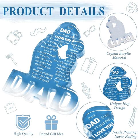 Gifts for Dad Birthday Gifts for Dad from Daughter Delicate Acrylic Dad Son Hug Plaque Dad Present 5.9 x 5.9 inch Thanksgiving Christmas Valentines Fathers Day Birthday Gifts for Dad in Saudi Arabia