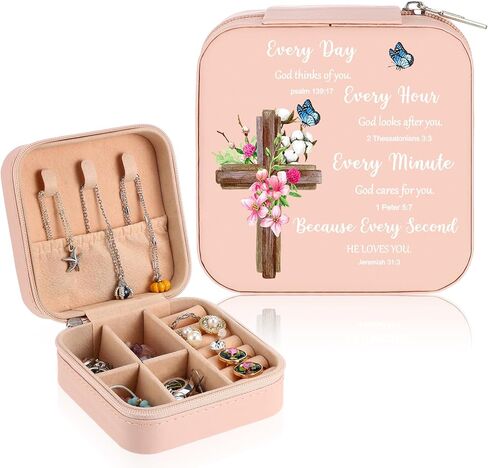 هدايا عيد الميلاد المسيحية، علبة مجوهرات للسفر، صندوق مجوهرات صغير مع صلاة آية الكتاب المقدس للنساء، خواتم، أقراط، قلائد، أساور لهدايا عيد ميلاد ملهمة in Kuwait