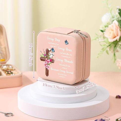 هدايا عيد الميلاد المسيحية، علبة مجوهرات للسفر، صندوق مجوهرات صغير مع صلاة آية الكتاب المقدس للنساء، خواتم، أقراط، قلائد، أساور لهدايا عيد ميلاد ملهمة in Kuwait