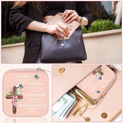 هدايا عيد الميلاد المسيحية، علبة مجوهرات للسفر، صندوق مجوهرات صغير مع صلاة آية الكتاب المقدس للنساء، خواتم، أقراط، قلائد، أساور لهدايا عيد ميلاد ملهمة in Kuwait