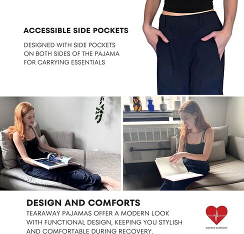 Inspired Comforts Women Tearaway Post Surgery Recovery Pajamas with Side Snaps & Pockets in Saudi Arabia