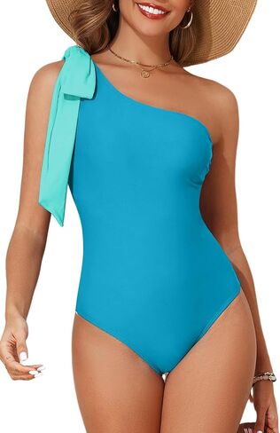 Herseas Women One Bow Shoulder One Piece Swimsuit Asymmetric Cutout Bathing Suit in Kuwait