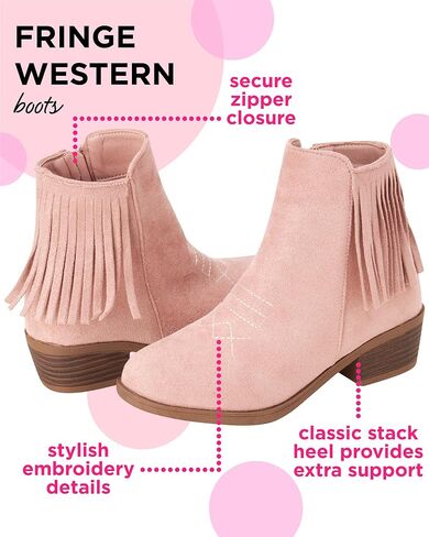 bebe Girls' Cowboy Boots - Microsuede Western Boot with Fringe - Block Stack Heel Ankle Boot for Girls (Little Kid/Big Kid) in Kuwait