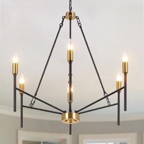 Modern Candle Chandelier 6-Light Black and Gold Industrial Chandelier Large Farmhouse Pendant Light Iron Hanging Chandelier for Living Room Dining Room Foyer Corridors in Saudi Arabia
