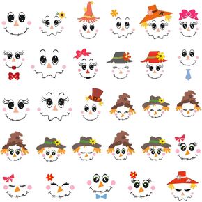 29 Pcs Fall Scarecrow Face Vinyl Stickers Autumn Sacrecrow Face Decals for Window Refrigerator Wall Door Thanksgiving Decorations