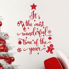 Christmas Wall Stickers Christmas Window Cling Sticker New Year Wall Decals Red Christmas Xmas Tree Stickers Star Cane Bell Snowflake Wall Vinyl Stickers Xmas Holiday Decoration for Living Room Home