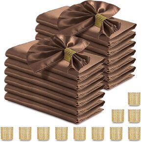 RUDONG M 100 Pcs Red Satin Napkins and Napkin Rings Set, 17 x 17 Inch Square Cloth Napkins Set of 50, Silky Soft Table Napkins Bulk for Weddings, Banquet, Parties Dinner Decoration