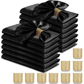 RUDONG M 100 Pcs Red Satin Napkins and Napkin Rings Set, 17 x 17 Inch Square Cloth Napkins Set of 50, Silky Soft Table Napkins Bulk for Weddings, Banquet, Parties Dinner Decoration