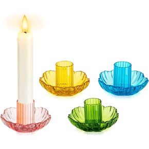 Glasseam Glass Candle Holders for Candlesticks: Crystal Taper Candle Holder Set of 4 Clear Candlestick Holders for Taper Candles Modern Candle Stick Holders for Table Centerpiece Wedding Home Decor