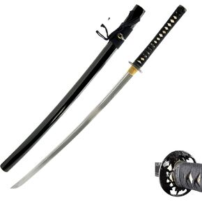 HMS Japanese Samurai Katana Sword, Bamboo Pattern Tsuba, Hand Forged, 1095 Carbon Steel, Clay Tempered, Full Tang, Sharp