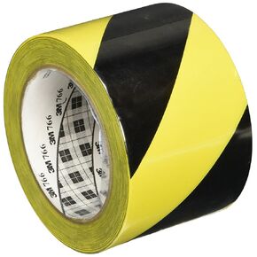 3M™ 766 Striped Vinyl Tape, 5.0 Mil, 3" x 36 yds, Black/Yellow, 12/Case, 3M Stock# 7000048864