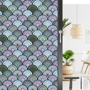 Window UV Protection Privacy Film:Non-Adhesive Static Cling Decorative Window Film with Installation Tools,Stained Glass Window Film for Kitchen,Study,Bathroom,and Shower Doors,23.6 x 39.4 inches.
