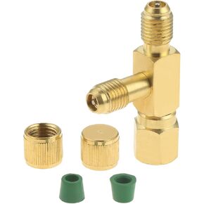 2PCS Quick Coupler Access Tee, 1/4'' Valves Core Tee Adapter with Swivel Connector, Fits for Gauge Deep Vacuum Pump Manifold
