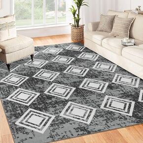 Moroccan Washable Area Rug 4x6 Boho Throw Rug Stain-Resistant Non-Slip Low-Pile Area Rug Modern Accent Throw Rugs Floor Carpet for Living Room Bedrooms Decor, 4x6
