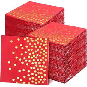 Harloon 200 Pack Christmas Paper Napkins Foil Stamping Polka Dot Napkins Disposable Square Napkins for Birthdays, Weddings, Christmas Party Decorations, Family Dinners, 6.5 x 6.5 Inch(Red) in Kuwait