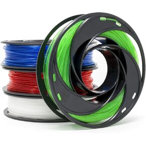 Gizmo Dorks 3D Printer Filament 3mm (2.85mm) 200g, 4 Color Sample Pack - Flexible Red, Polycarbonate Blue, Nylon Clear, PETG Green