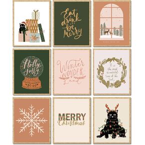 AnyDesign 9Pcs Christmas Boho Wall Art Prints Merry Christmas Winter Wonderland Posters Decorative Aesthetic Art Poster for Home Gallery Living Room Decor, 8 x 10, Unframed