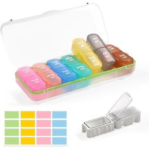 Pill Boxes and Organizer 2 Times a Day, Pill Organizer 2 Times a Day, Weekly Pill Organizer, Travel Pill Organizer Case for Vitamins, Fish Oils + 2 Detachable Cute Pill Organizer(Green)