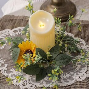 4Pcs Sunflower Wreath Faux Eucalyptus Small Candle Rings Kitchen Cabinet Wreaths Artificial Greenery Wreath Farmhouse Wreath for Door Wall Window Decor (Yellow-4pcs)